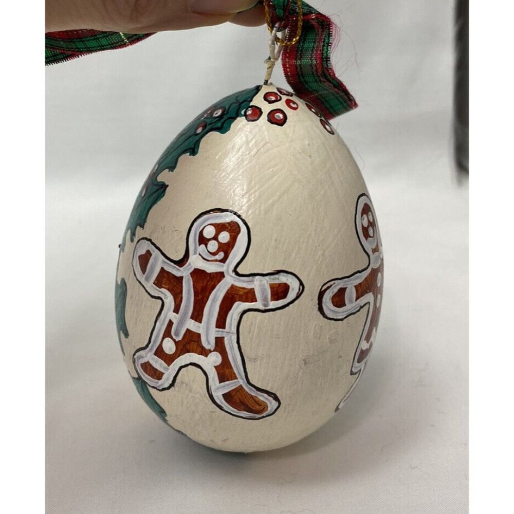 Christmas Goose egg ornament Folk Art Gingerbread Shepherd Signed Handmade - Picture 3 of 8